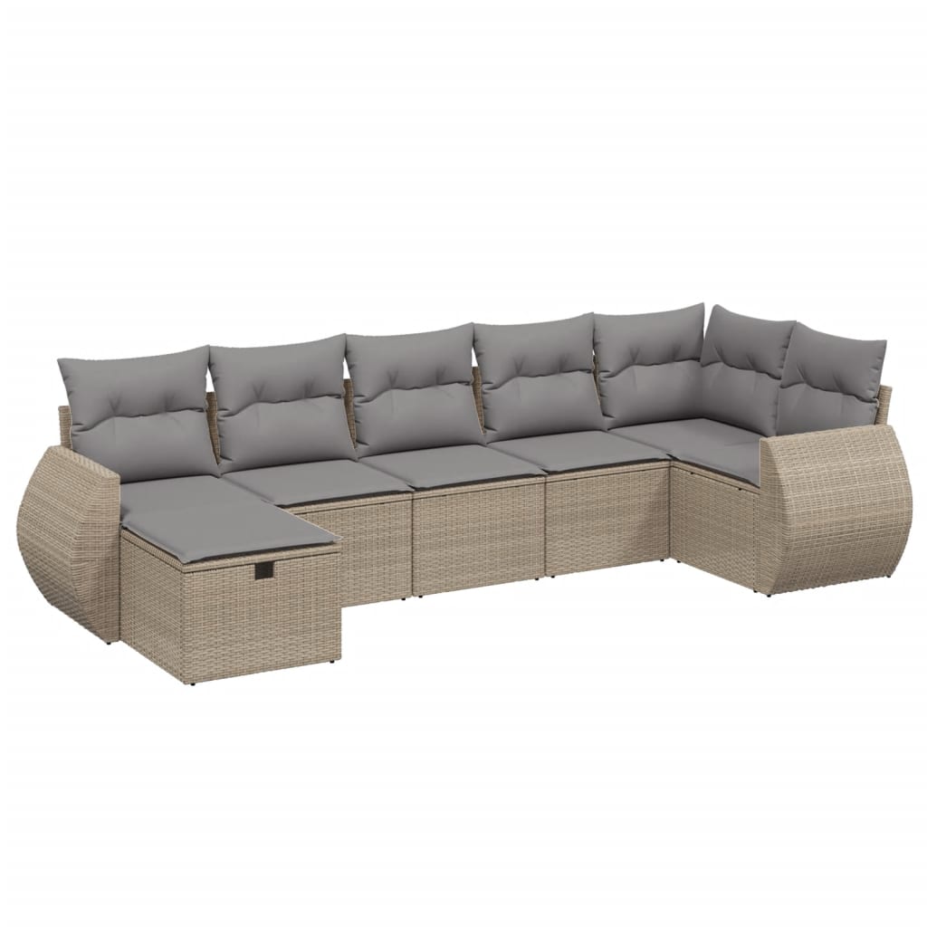 Thumbnail - vidaXL 7-tlg. Garten-Sofagarnitur mit Kissen Beige Poly Rattan