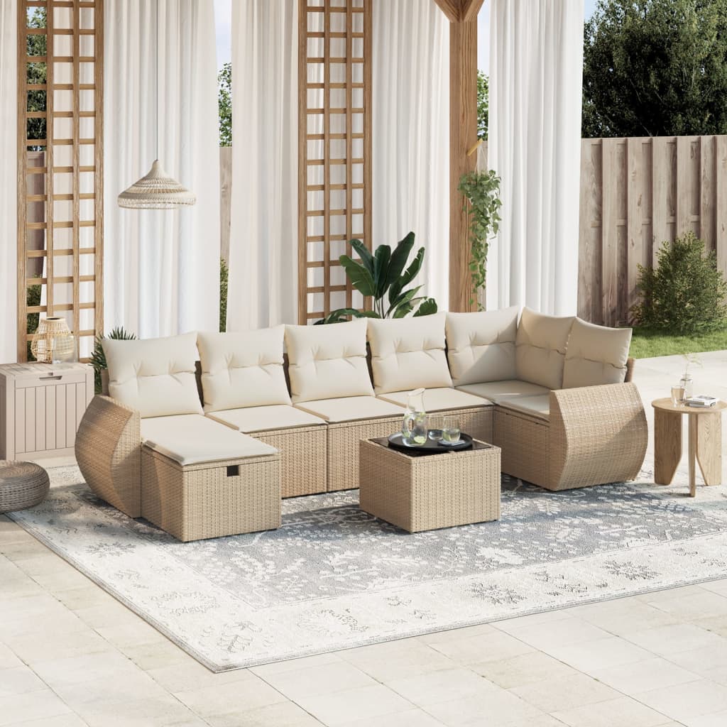 vidaXL 8-tlg. Garten-Sofagarnitur mit Kissen Beige Poly Rattan