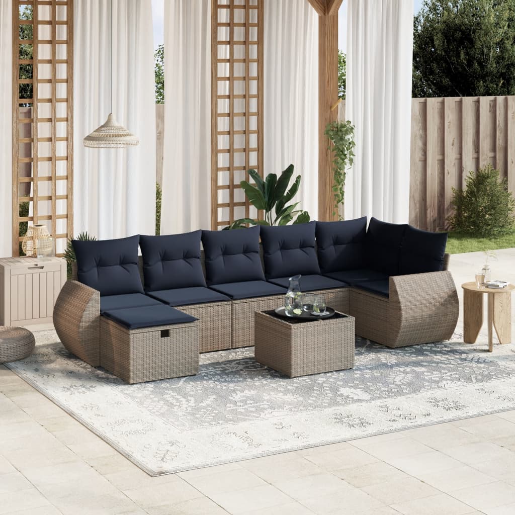 8 Piece Patio Sofa Set with Cushions Gray Poly Rattan