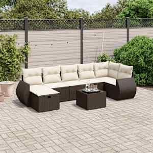 Vrtna sedežna garnitura 8-delna z blazinami rjav poli ratan