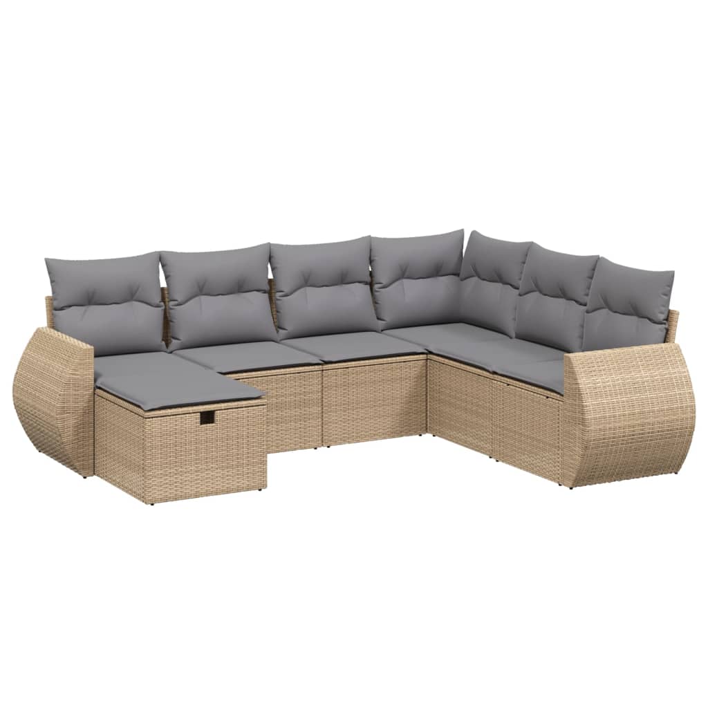 Thumbnail - vidaXL 7-tlg. Garten-Sofagarnitur mit Kissen Beige Poly Rattan