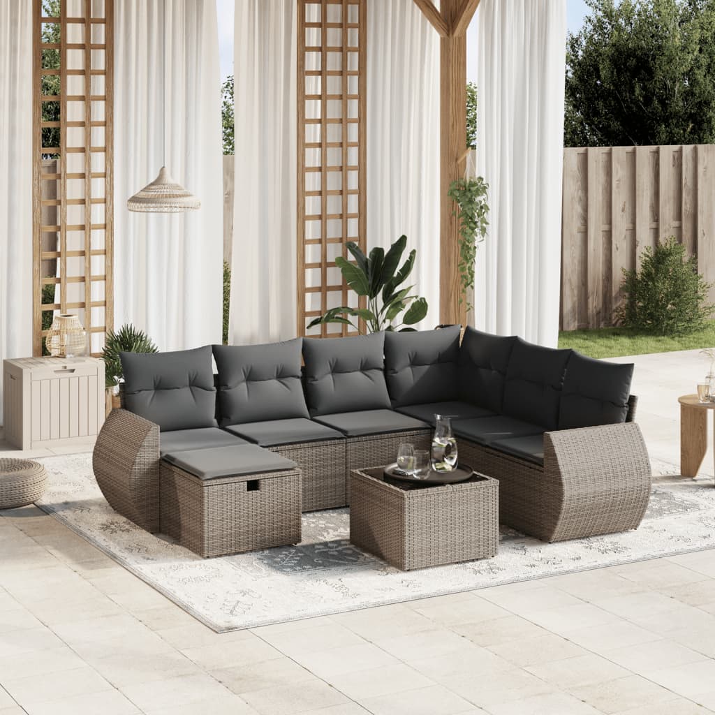 vidaXL 8-tlg. Garten-Sofagarnitur mit Kissen Grau Poly Rattan