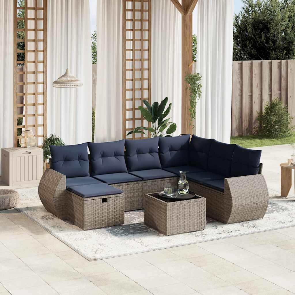 vidaXL 8-teiliges Gartensofa-Set mit Kissen, grau, Polyrattan