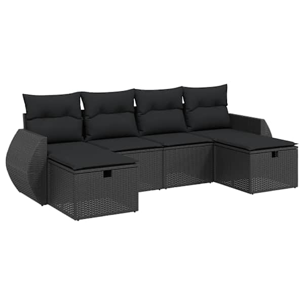 vidaXL 6-osaline aiadiivani komplekt patjadega, must, pol&uuml;rotang
