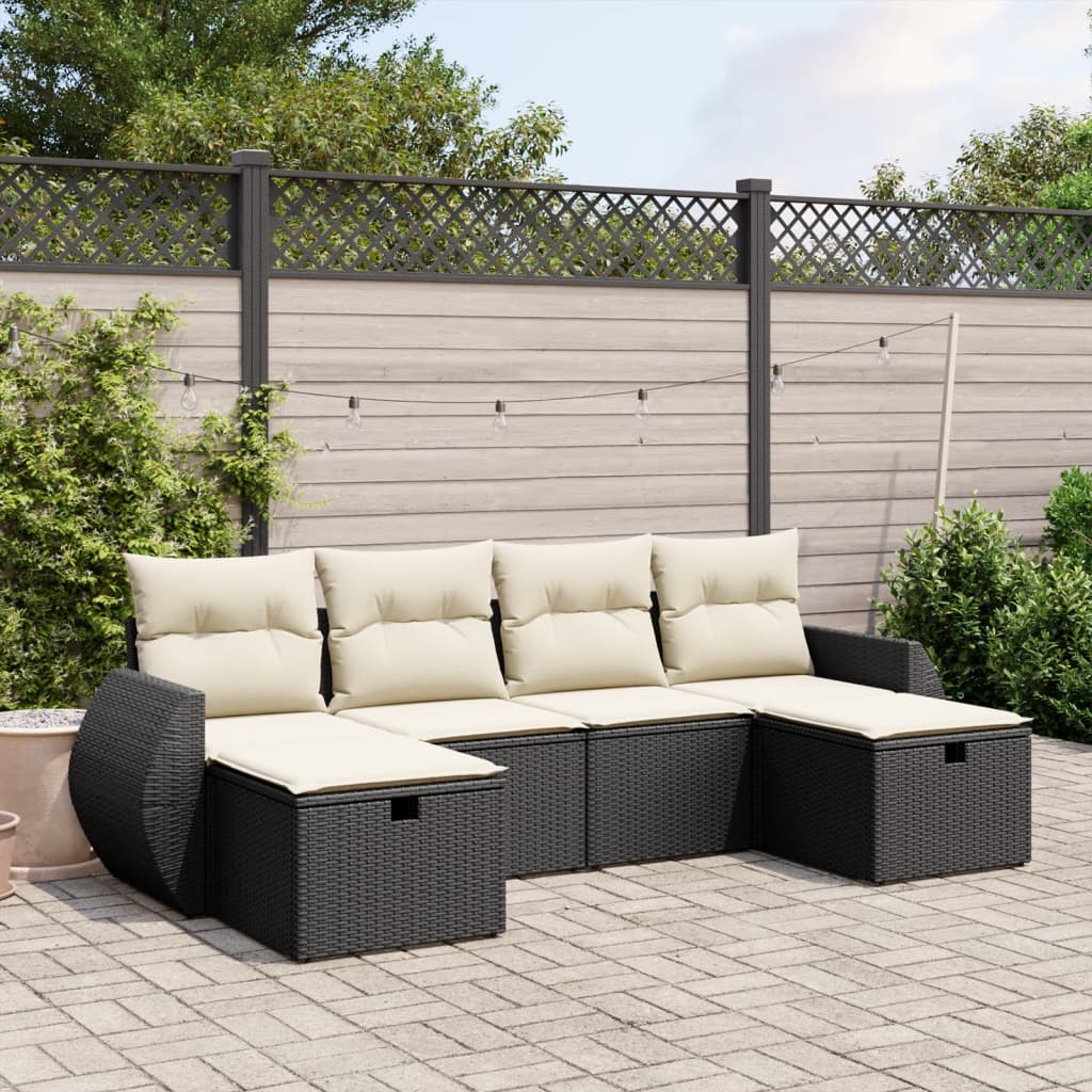 vidaXL 6-tlg. Garten-Sofagarnitur mit Kissen Schwarz Poly Rattan