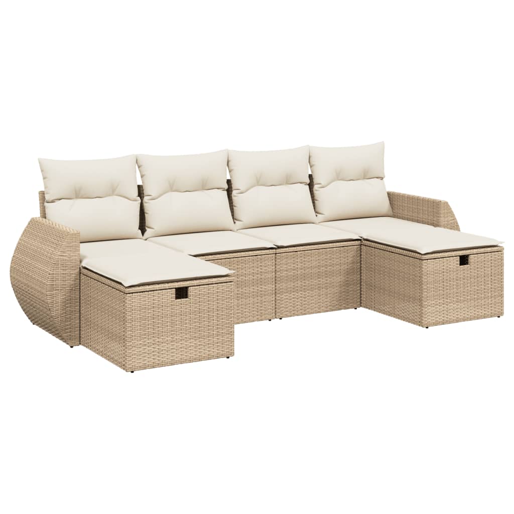 Thumbnail - vidaXL 6-tlg. Garten-Sofagarnitur mit Kissen Beige Poly Rattan