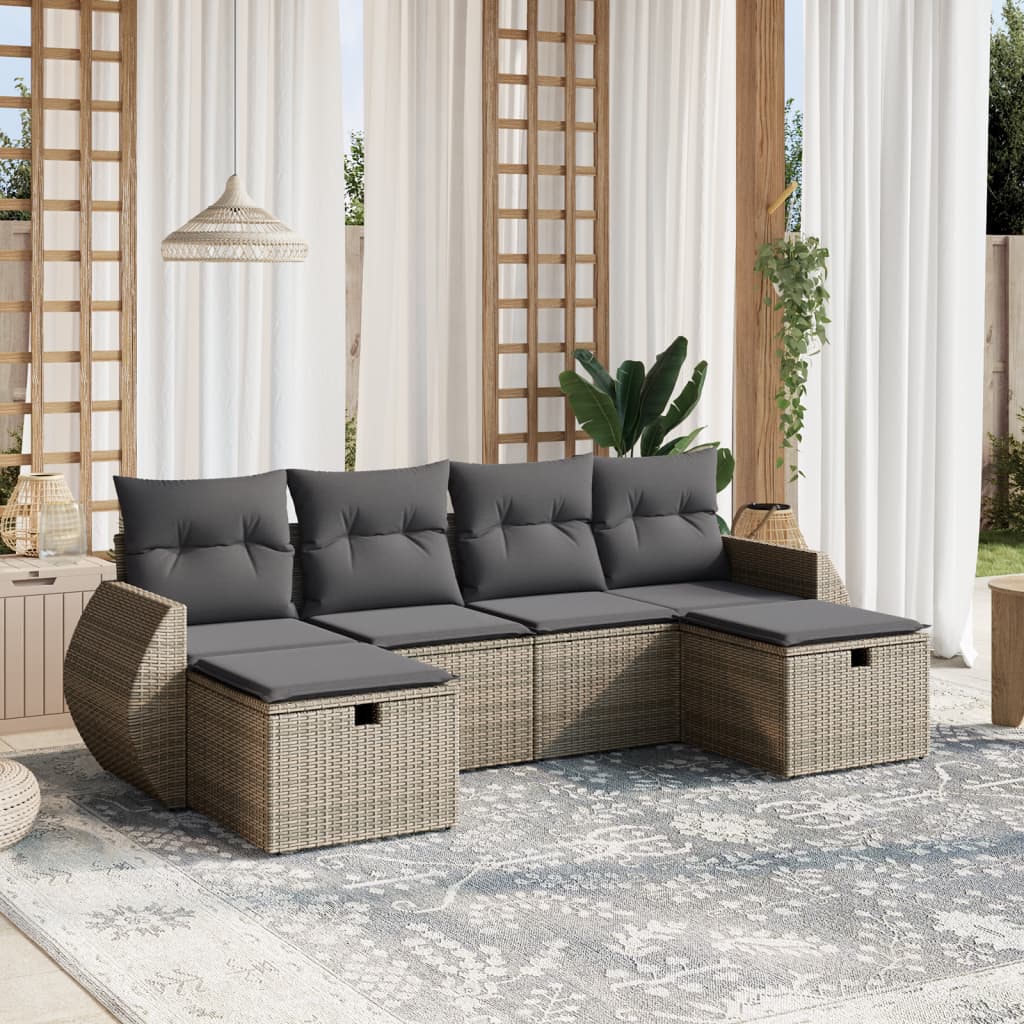 vidaXL 6-tlg. Garten-Sofagarnitur mit Kissen Grau Poly Rattan