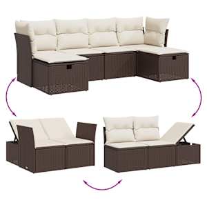 vidaXL 6-tlg. Garten-Sofagarnitur mit Kissen Braun Poly Rattan