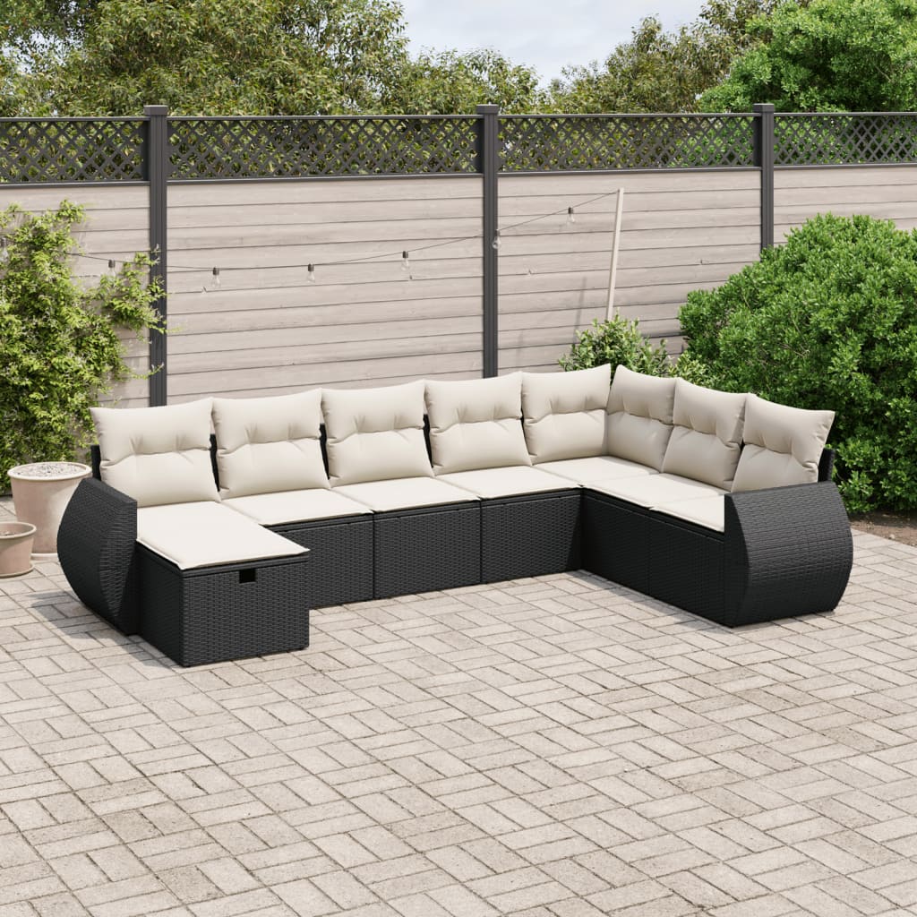 vidaXL 8-tlg. Garten-Sofagarnitur mit Kissen Schwarz Poly Rattan