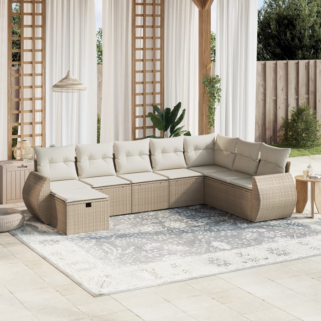 vidaXL 8-tlg. Garten-Sofagarnitur mit Kissen Beige Poly Rattan