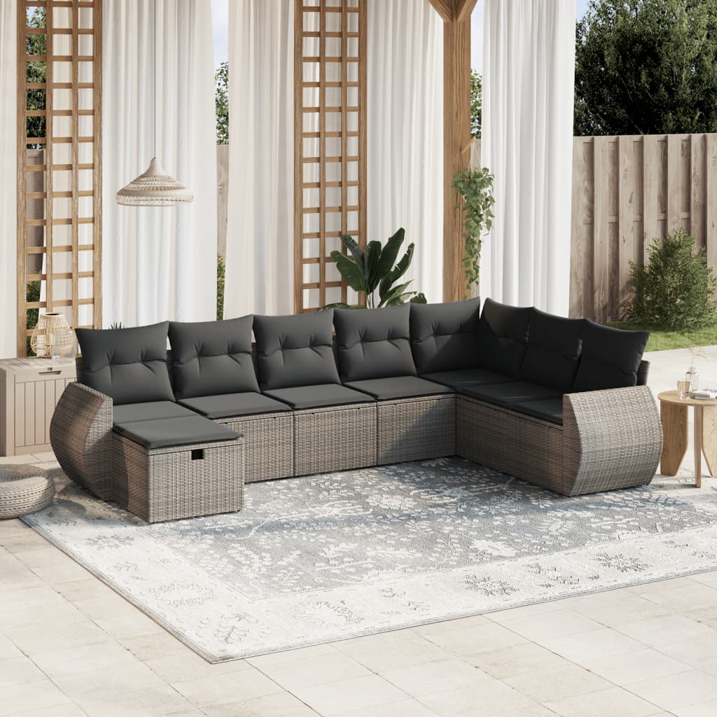 vidaXL 8-tlg. Garten-Sofagarnitur mit Kissen Grau Poly Rattan