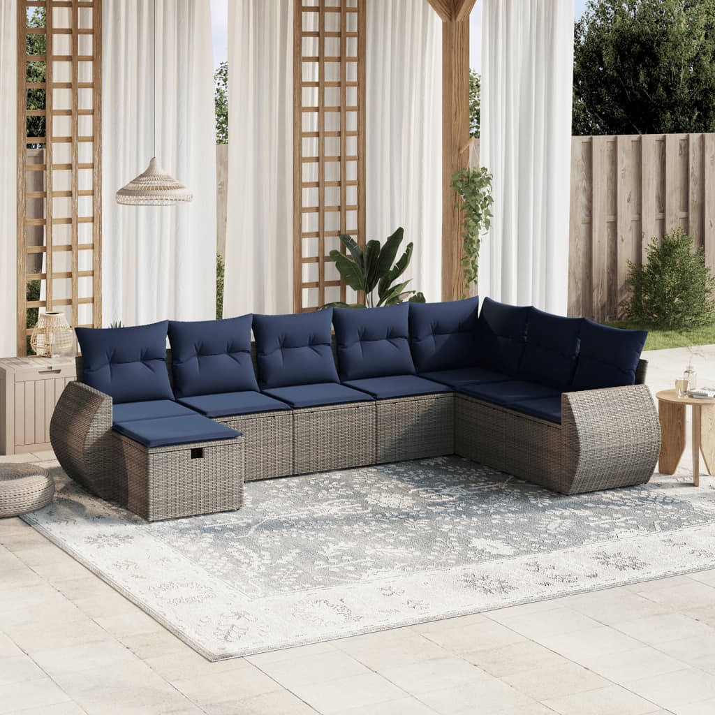 Set de sofás de jardín 8 pzas con cojines ratán sintético gris