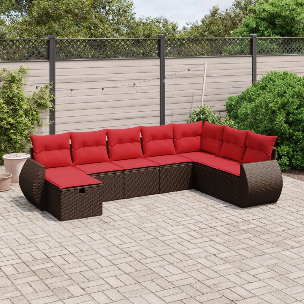 8 Piece Patio Sofa Set with Cushions Brown Poly Rattan