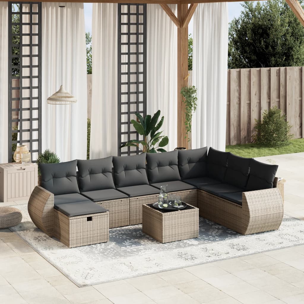 vidaXL 9-tlg. Garten-Sofagarnitur mit Kissen Grau Poly Rattan