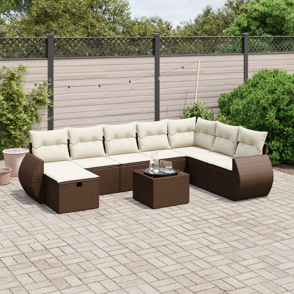 vidaXL 9-tlg. Garten-Sofagarnitur mit Kissen Braun Poly Rattan