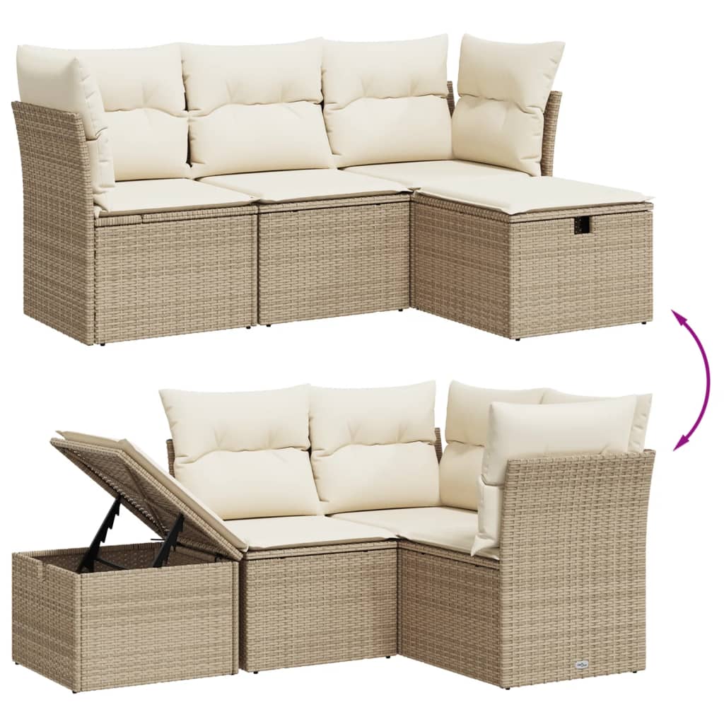Thumbnail - vidaXL 4-tlg. Garten-Sofagarnitur mit Kissen Beige Poly Rattan