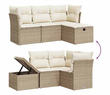 vidaXL 4-tlg. Garten-Sofagarnitur mit Kissen Beige Poly Rattan