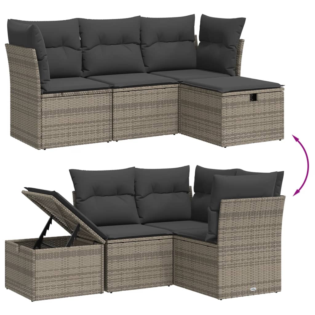 Thumbnail - vidaXL 4-tlg. Garten-Sofagarnitur mit Kissen Grau Poly Rattan