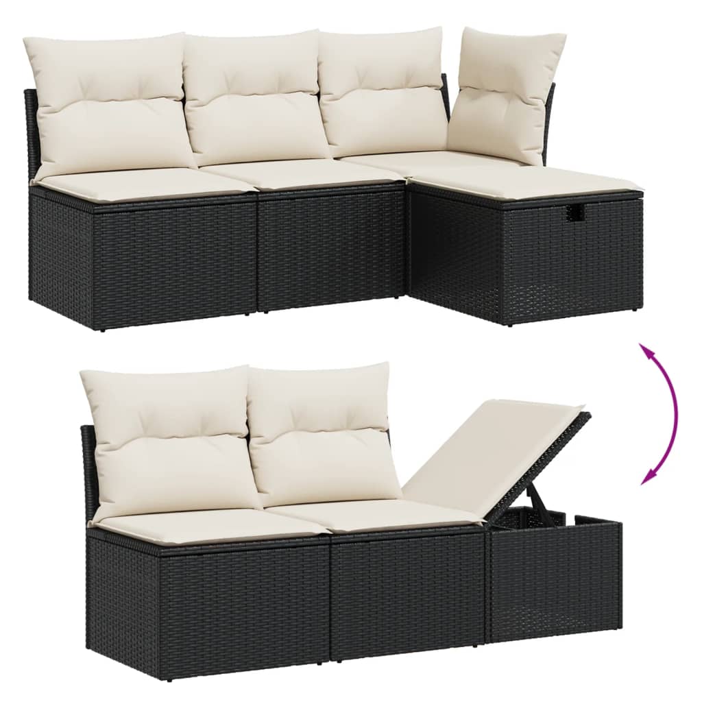 vidaXL 5-delige Loungeset met kussens poly rattan zwart afbeelding