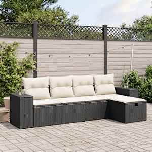 Vrtna sedežna garnitura 5-delna z blazinami črn poli ratan