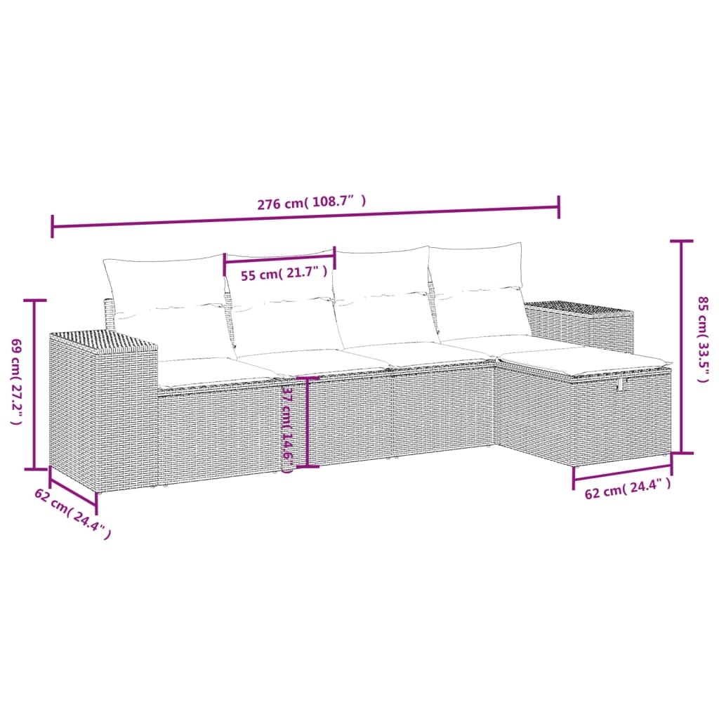 Set canapea de grădină cu perne, 5 piese, gri, poliratan 3264396 - imagine 4