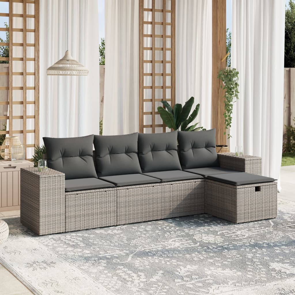 vidaXL 5-tlg. Garten-Sofagarnitur mit Kissen Grau Poly Rattan