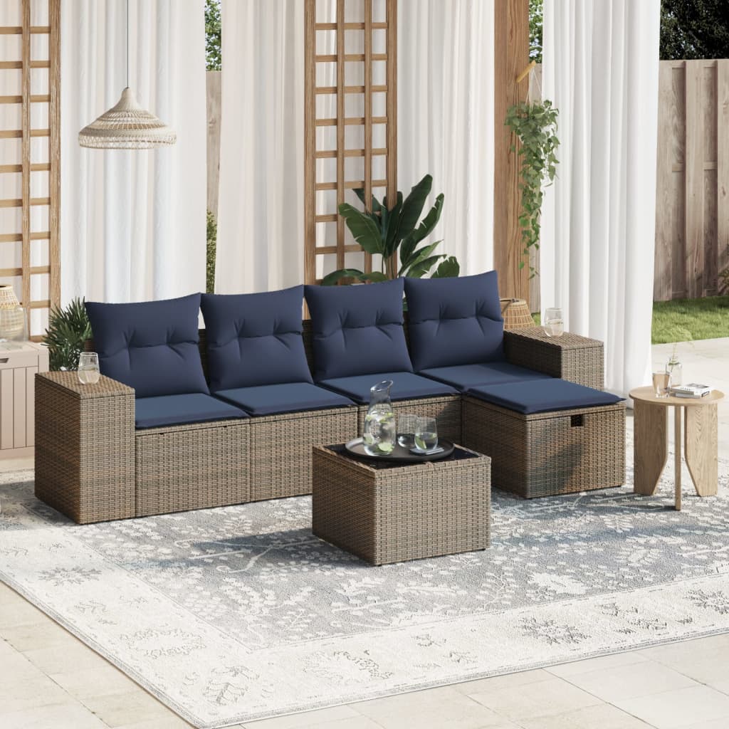 vidaXL 6-tlg. Garten-Sofagarnitur mit Kissen Grau Poly Rattan