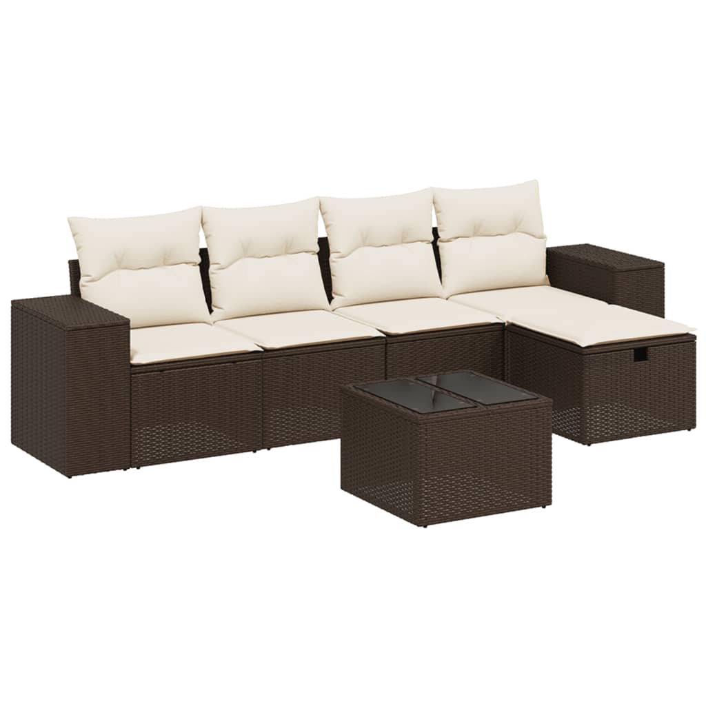 Thumbnail - vidaXL 6-tlg. Garten-Sofagarnitur mit Kissen Braun Poly Rattan