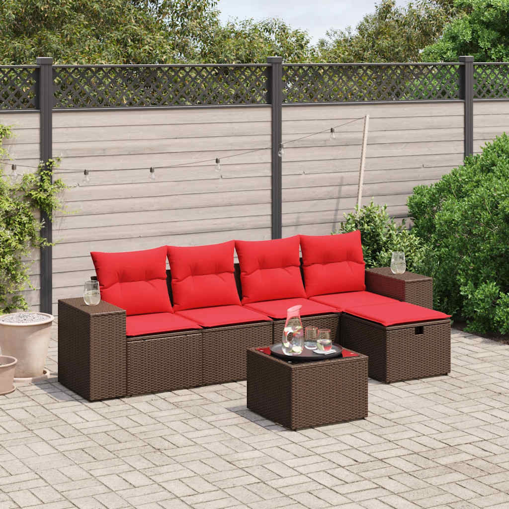 vidaXL 6-teiliges Gartensofa-Set mit Kissen, braun, Polyrattan