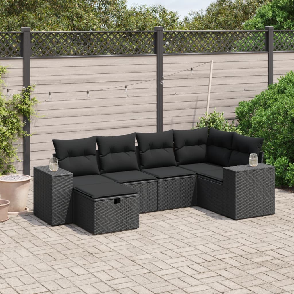 vidaXL 6-tlg. Garten-Sofagarnitur mit Kissen Schwarz Poly Rattan