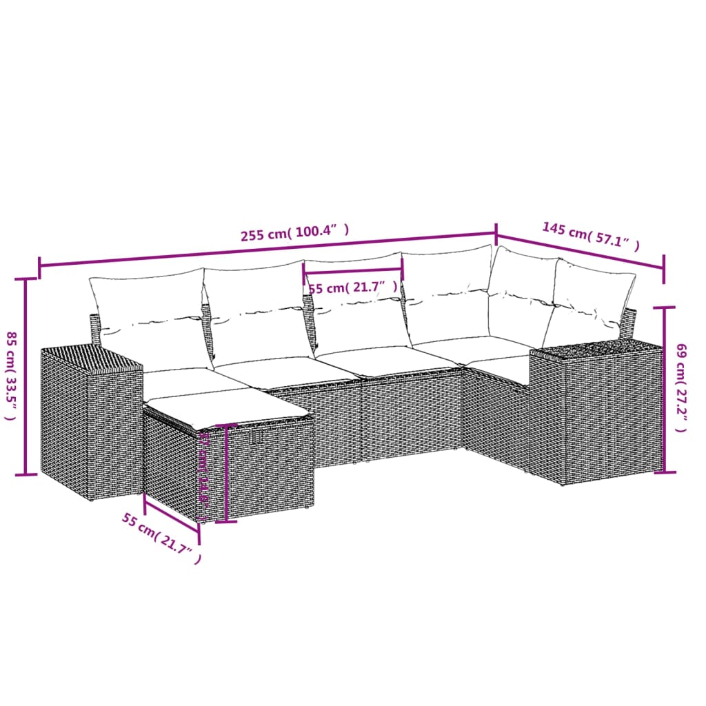 Set mobilier de grădină cu perne, 6 piese, negru, poliratan 3264412 - imagine 4
