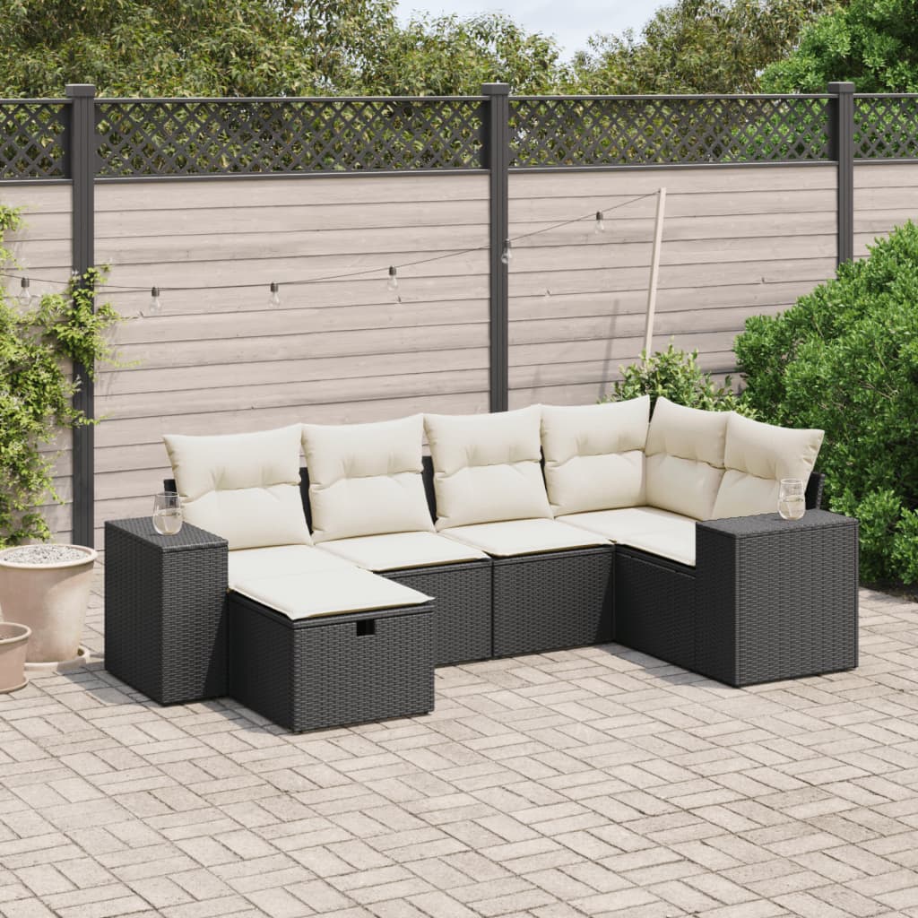 vidaXL 6-tlg. Garten-Sofagarnitur mit Kissen Schwarz Poly Rattan