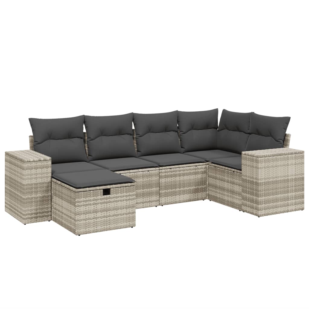 Thumbnail - vidaXL 6-tlg. Garten-Sofagarnitur mit Kissen Hellgrau Poly Rattan