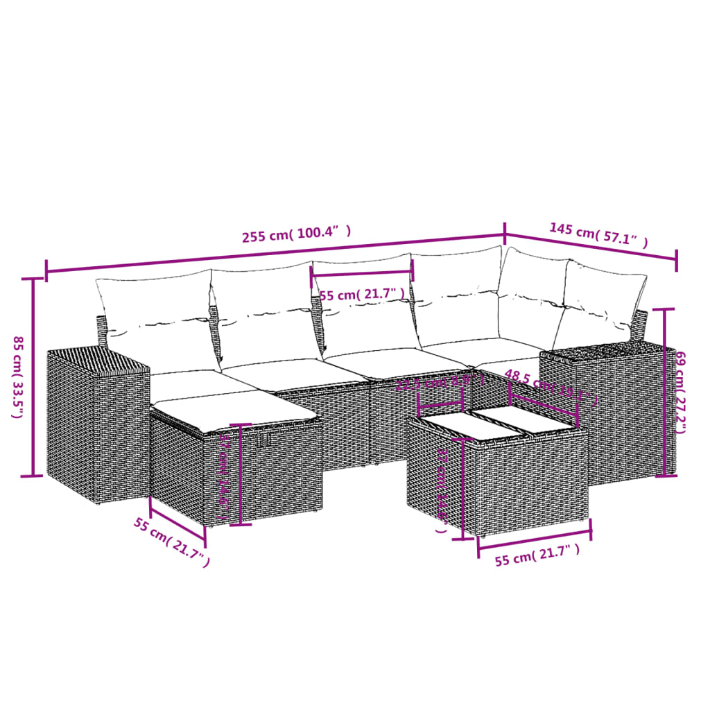 Set canapele de grădină cu perne, 7 piese, negru, poliratan 3264422 - imagine 4