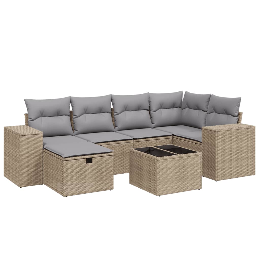 Thumbnail - vidaXL 7-tlg. Garten-Sofagarnitur mit Kissen Beige Poly Rattan