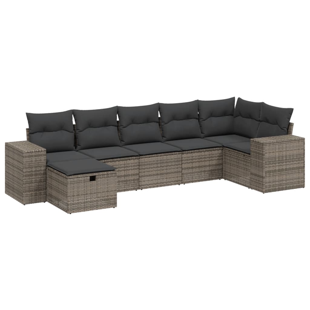 Thumbnail - vidaXL 7-tlg. Garten-Sofagarnitur mit Kissen Grau Poly Rattan