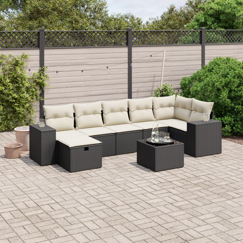 8-tlg. Garten-Sofagarnitur mit Kissen Schwarz Poly Rattan