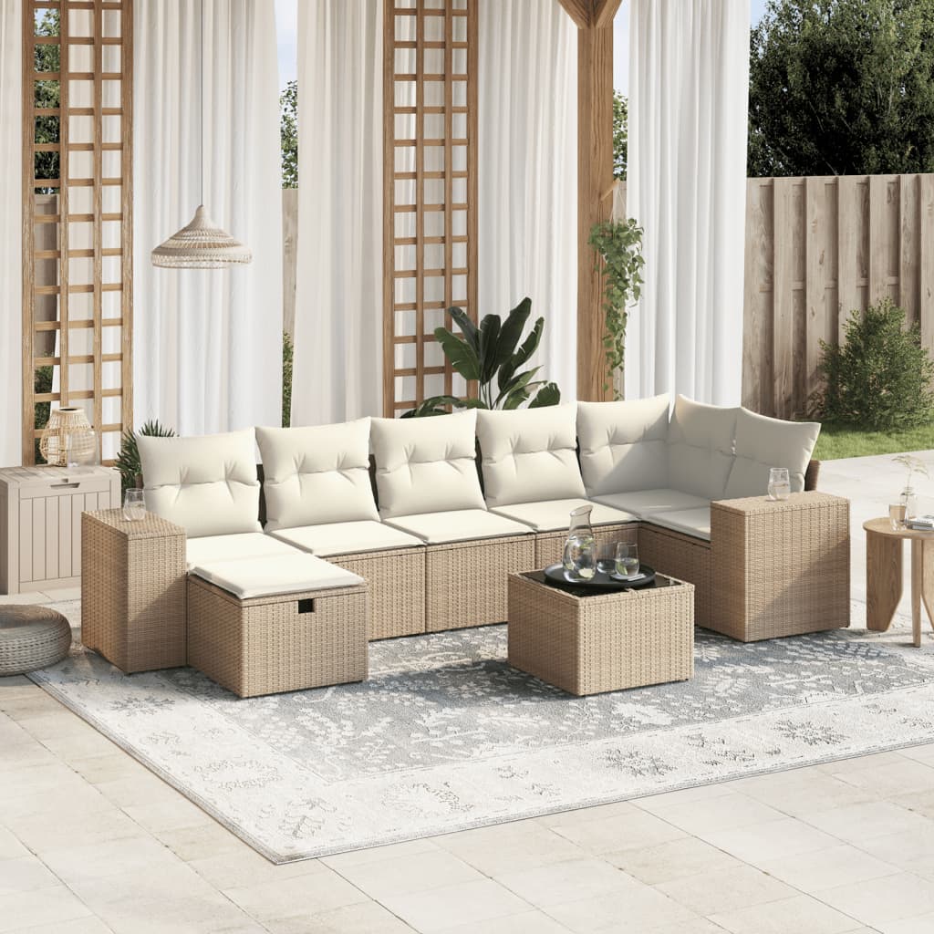 vidaXL 8-tlg. Garten-Sofagarnitur mit Kissen Beige Poly Rattan