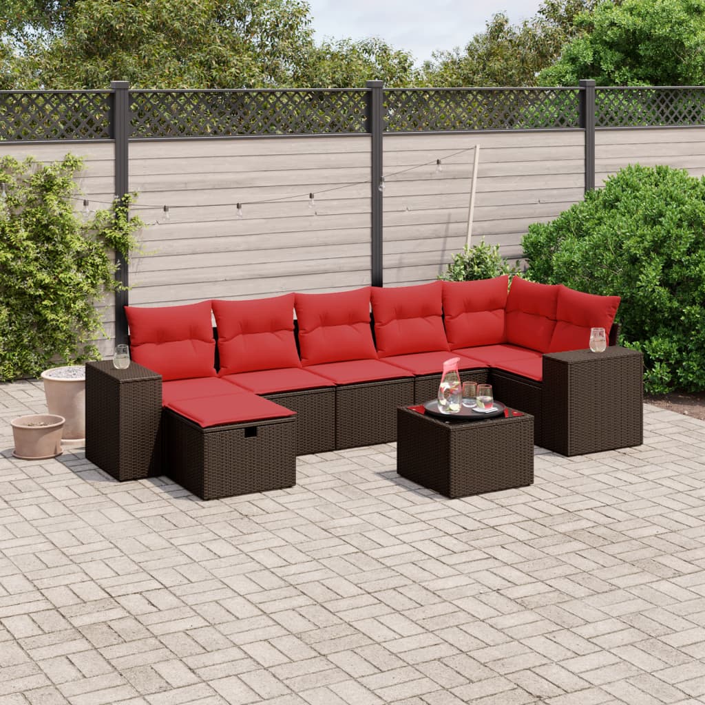 8 Piece Patio Sofa Set with Cushions Brown Poly Rattan