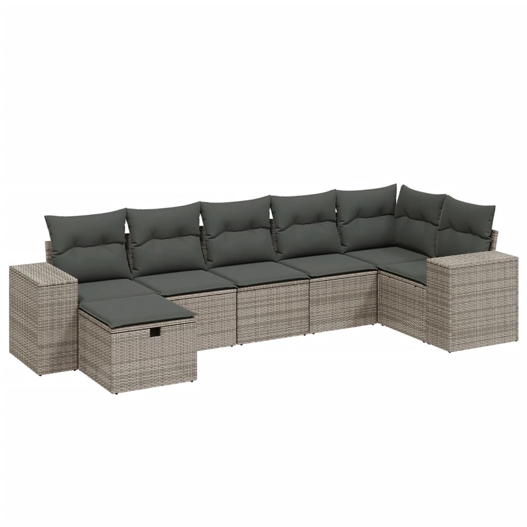 Thumbnail - vidaXL 7-tlg. Garten-Sofagarnitur mit Kissen Grau Poly Rattan