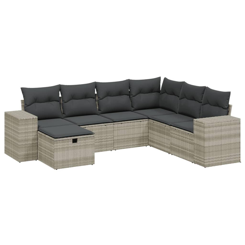 Thumbnail - vidaXL 7-tlg. Garten-Sofagarnitur mit Kissen Hellgrau Poly Rattan