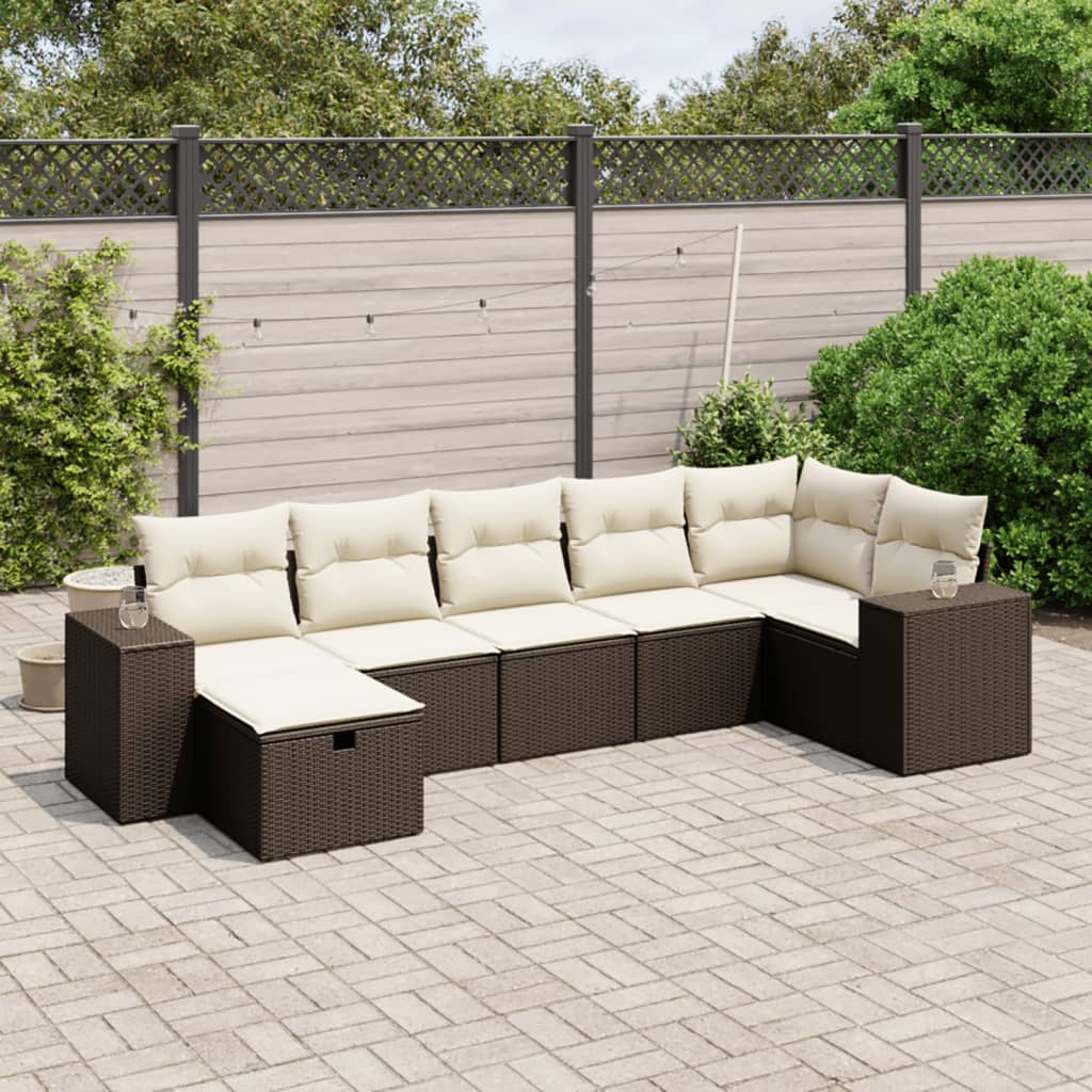 vidaXL 7-tlg. Garten-Sofagarnitur mit Kissen Braun Poly Rattan