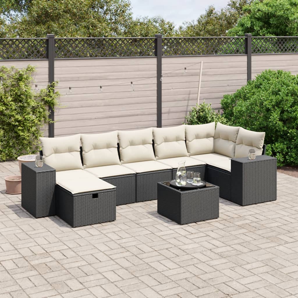 vidaXL 8-tlg. Garten-Sofagarnitur mit Kissen Schwarz Poly Rattan