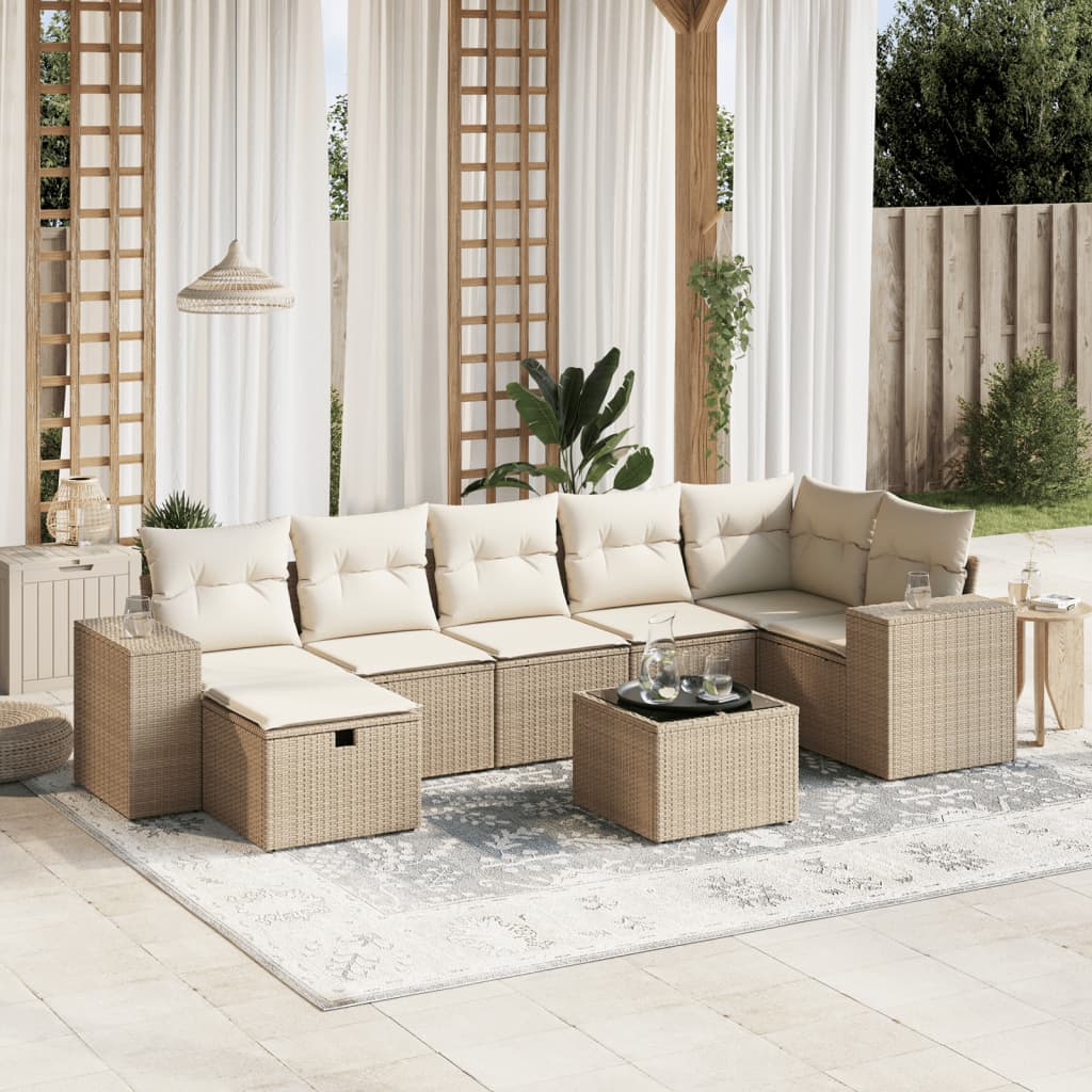 vidaXL 8-tlg. Garten-Sofagarnitur mit Kissen Beige Poly Rattan