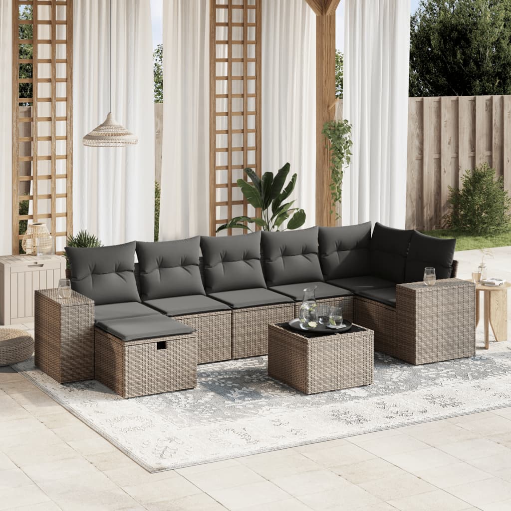 vidaXL 8-tlg. Garten-Sofagarnitur mit Kissen Grau Poly Rattan