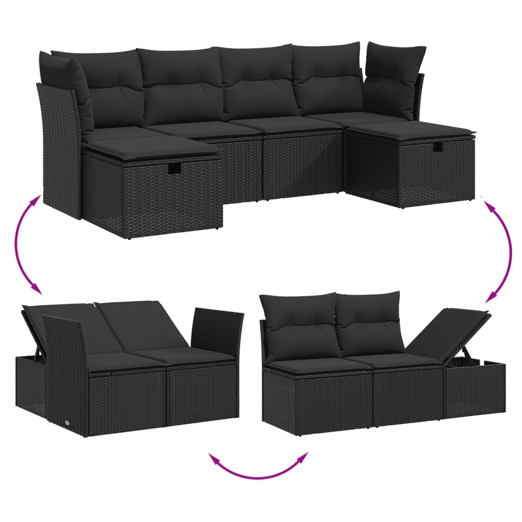 Thumbnail - vidaXL 6-tlg. Garten-Sofagarnitur mit Kissen Schwarz Poly Rattan