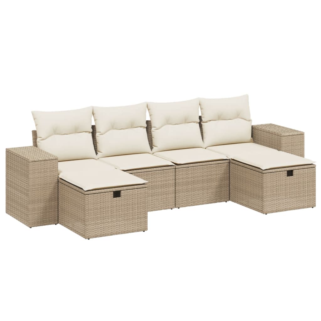 Thumbnail - vidaXL 6-tlg. Garten-Sofagarnitur mit Kissen Beige Poly Rattan