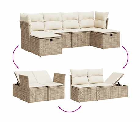 vidaXL Salon de jardin avec coussins 6 pcs beige r&eacute;sine tress&eacute;e