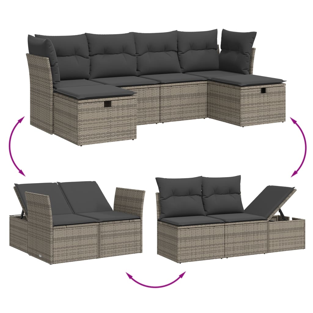 vidaXL Set mobilier grădină cu perne, 6 piese, gri, poliratan