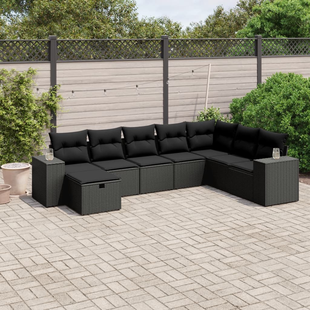 vidaXL 8-tlg. Garten-Sofagarnitur mit Kissen Schwarz Poly Rattan